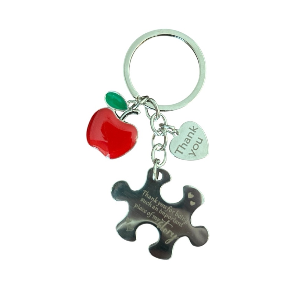 Teacher Puzzle Piece Silver Keychain
